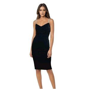 Vintage Cache Ruched Bodycon Dress 6 Black Diamante Party Gown Cocktail 60s 70s